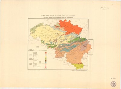 Carte géologique de la Belgique d'après la carte à l'échelle du 40000 éme, dréssée par ordre du gouvernement 1000k 1932