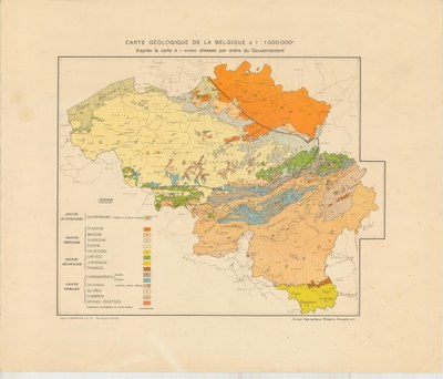 Carte géologique de la Belgique d'après la carte à l'échelle du 40000 éme, dréssée par ordre du gouvernement 1000k 1950
